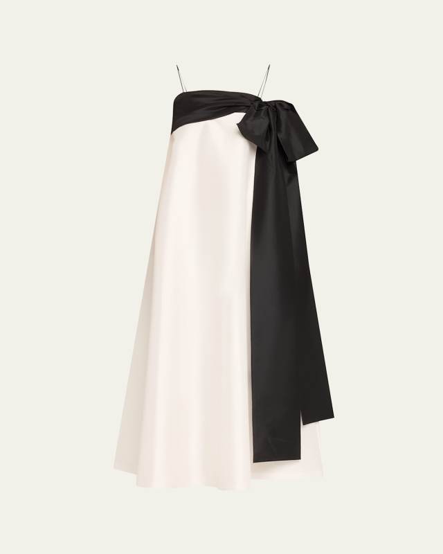 Colorblock Flowy Long Dress with Bow